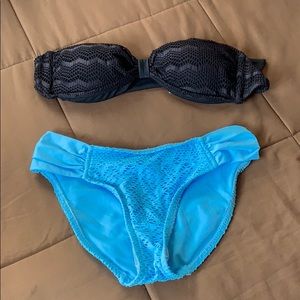 Blue and black lace Bikini Top and Bottom